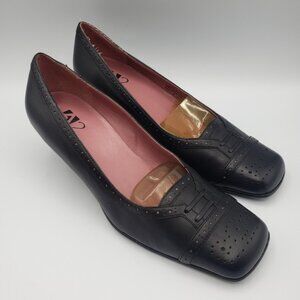 Aerosoles On Call Black Leather Pumps Women's Sz 6.5M Kitten Heel Slip-On Shoes